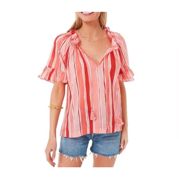 Tuckernuck Tops - NWT Tuckernuck	Sunrise Stripes Pink Tassel Cassis Beach Boho Cotton Coral Top XS